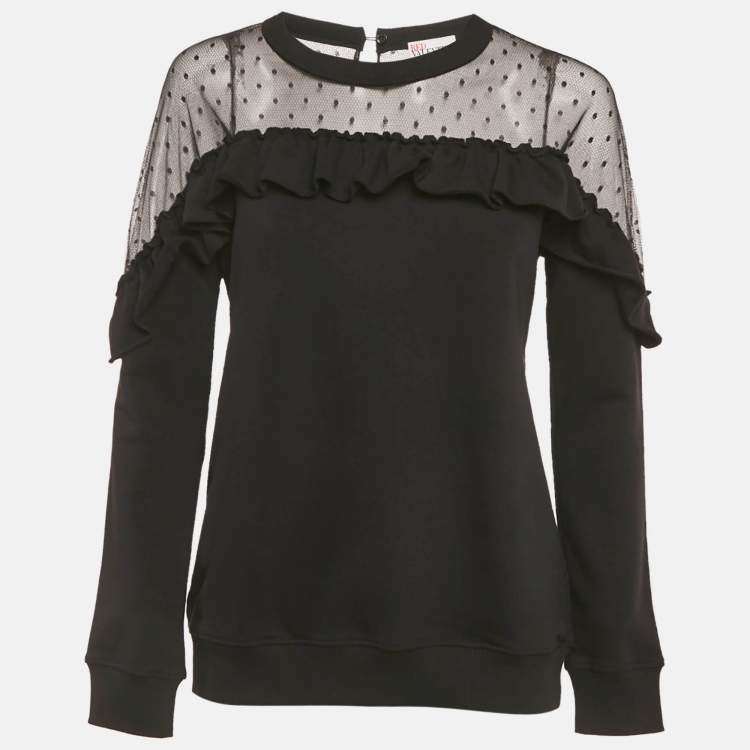 Pre Owned RED Valentino Black Cotton Knit Point D'Esprit Tulle Detail Sweatshirt S