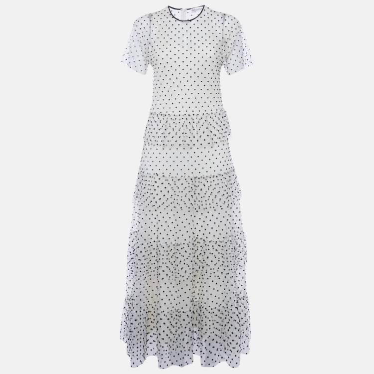 Pre Owned Red Valentino Cream Swiss Dot Tulle Layered Maxi Dress S