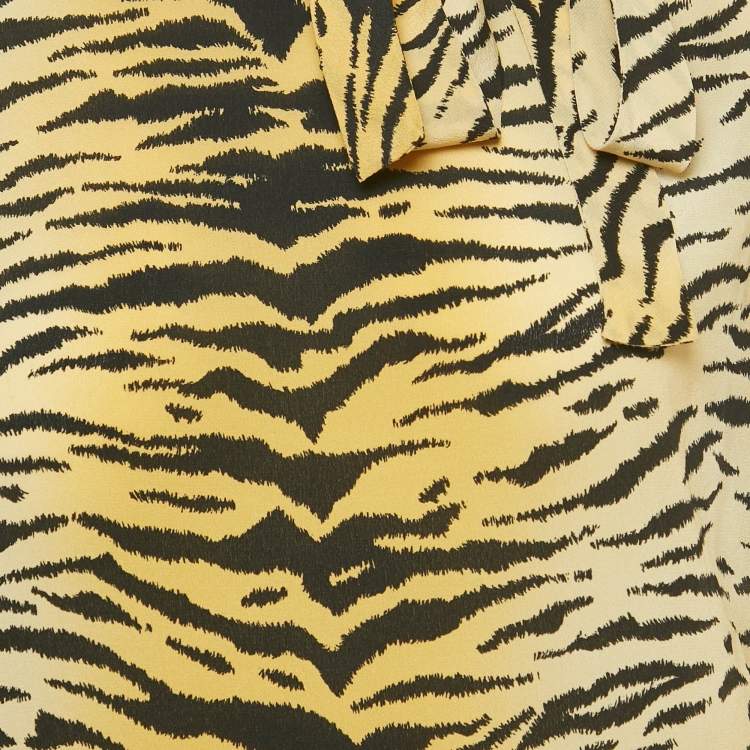 Pre Owned RED Valentino Yellow /Black Tiger Print Silk Neck Tie Detail Top M
