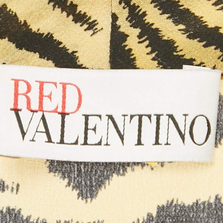 Pre Owned RED Valentino Yellow /Black Tiger Print Silk Neck Tie Detail Top M