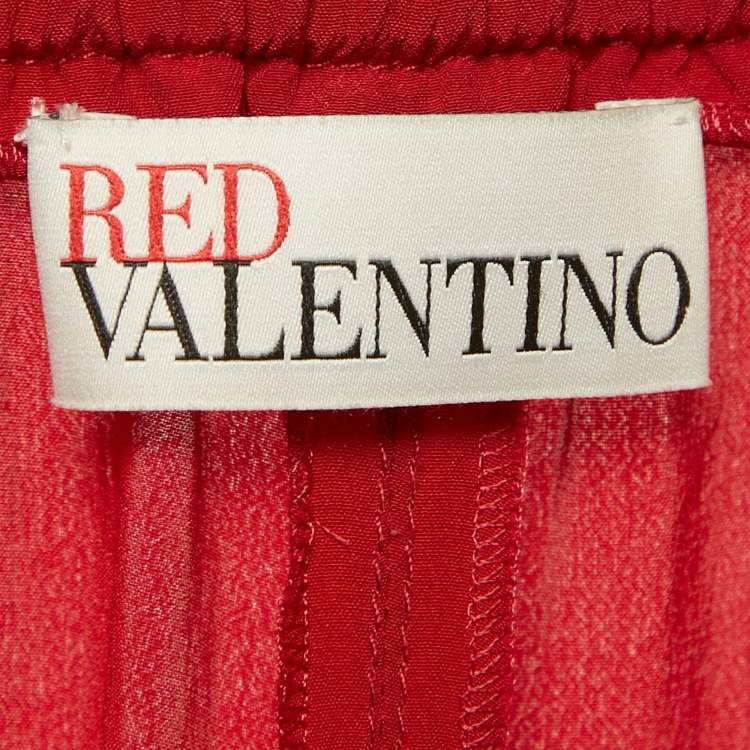 Pre Owned RED Valentino Red Silk Drawstring Trousers M