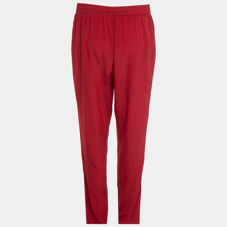 Pre Owned RED Valentino Red Silk Drawstring Trousers M
