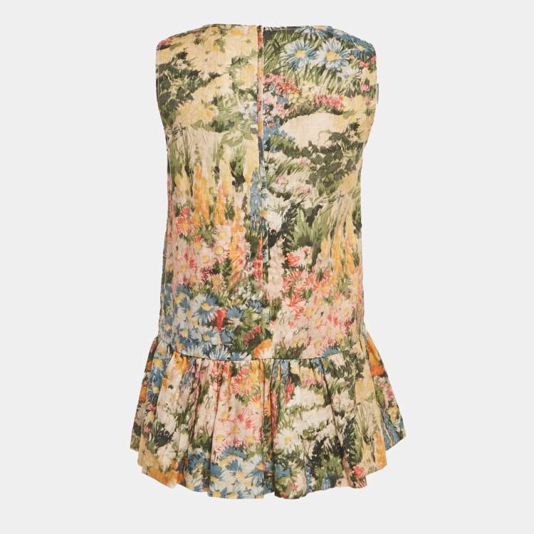 Pre Owned RED Valentino Green Floral Print Ramie Mini Dress S
