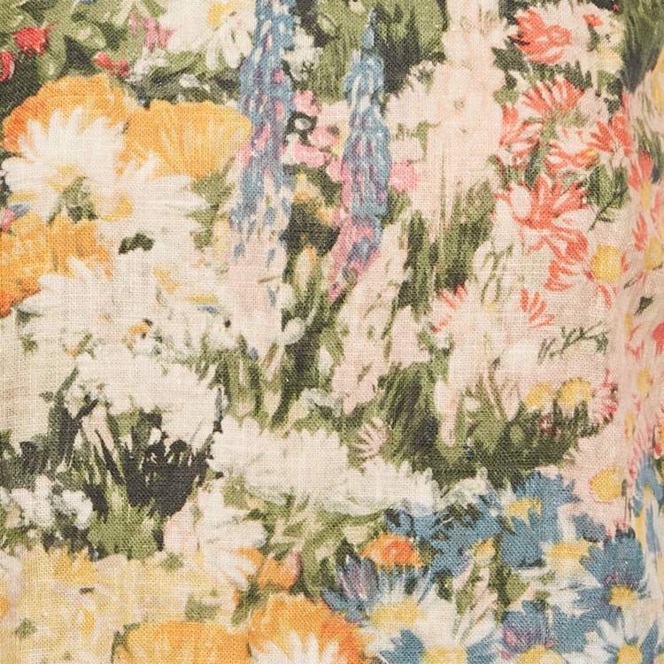 Pre Owned RED Valentino Green Floral Print Ramie Mini Dress S