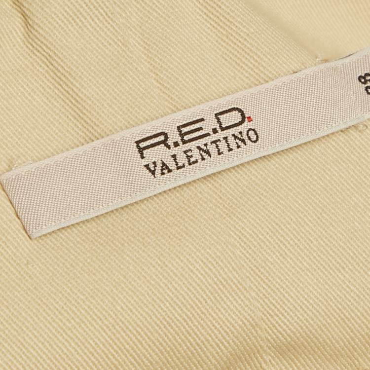Pre Owned RED Valentino Beige Cotton Plisses Detail Sleeveless Midi Dress S