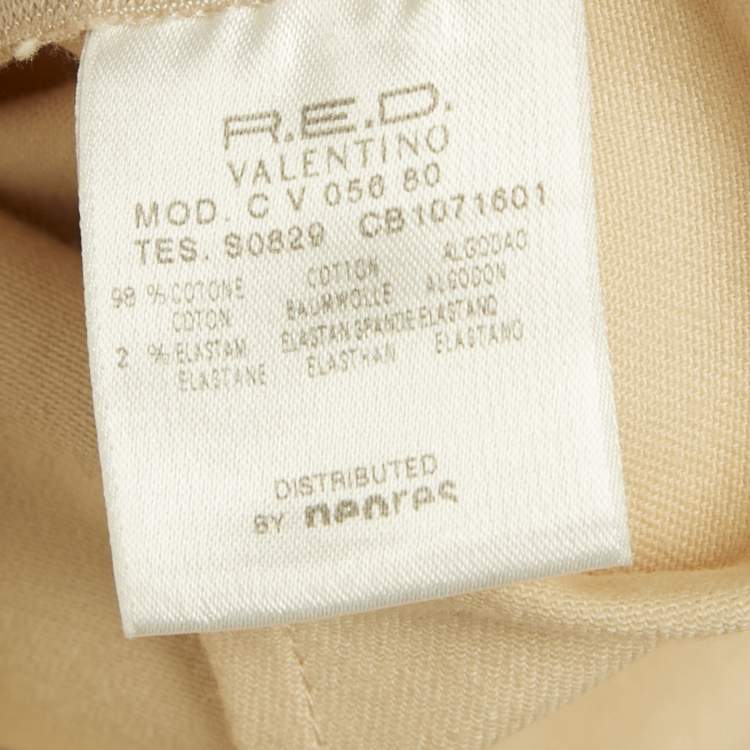 Pre Owned RED Valentino Beige Cotton Plisses Detail Sleeveless Midi Dress S