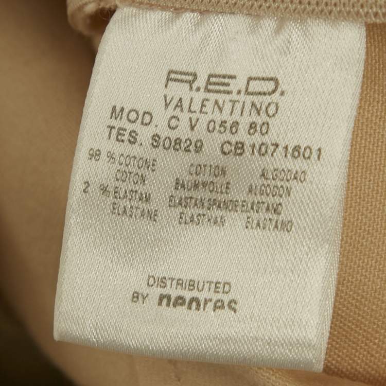 Pre Owned RED Valentino Beige Cotton Plisses Detail Sleeveless Midi Dress S