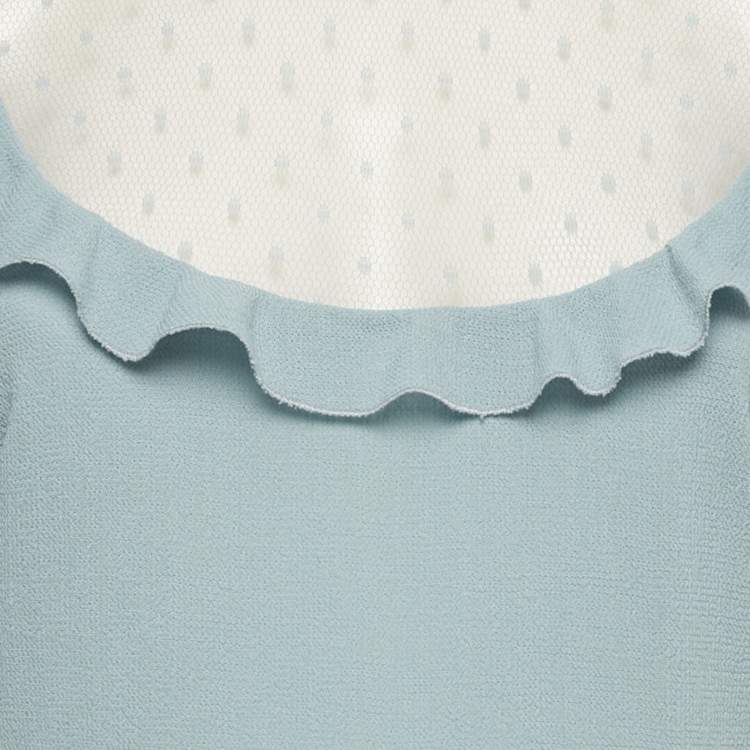 Pre Owned RED Valentino Blue Mesh Trim Crepe Mini Dress M