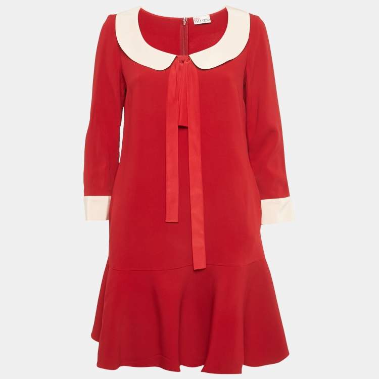 مملوكة مسبقًا RED Valentino Red Crepe Collar Mini Dress M