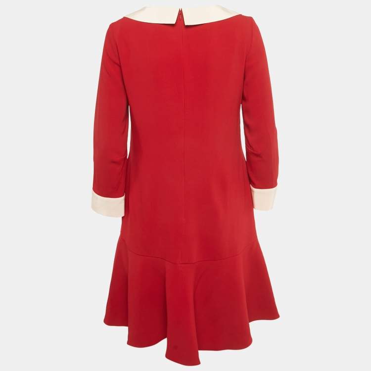 مملوكة مسبقًا RED Valentino Red Crepe Collar Mini Dress M