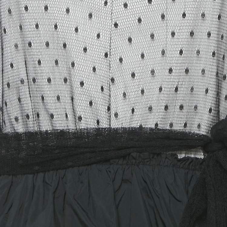 Pre Owned RED Valentino White/Black Plumetis Trim Jersey and Crepe Mini Dress S