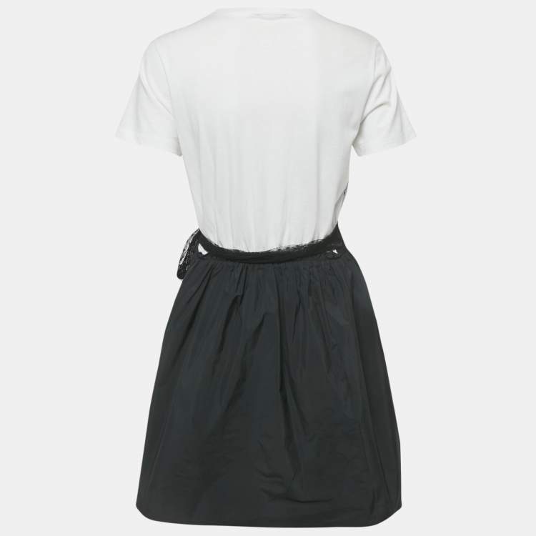 Pre Owned RED Valentino White/Black Plumetis Trim Jersey and Crepe Mini Dress S