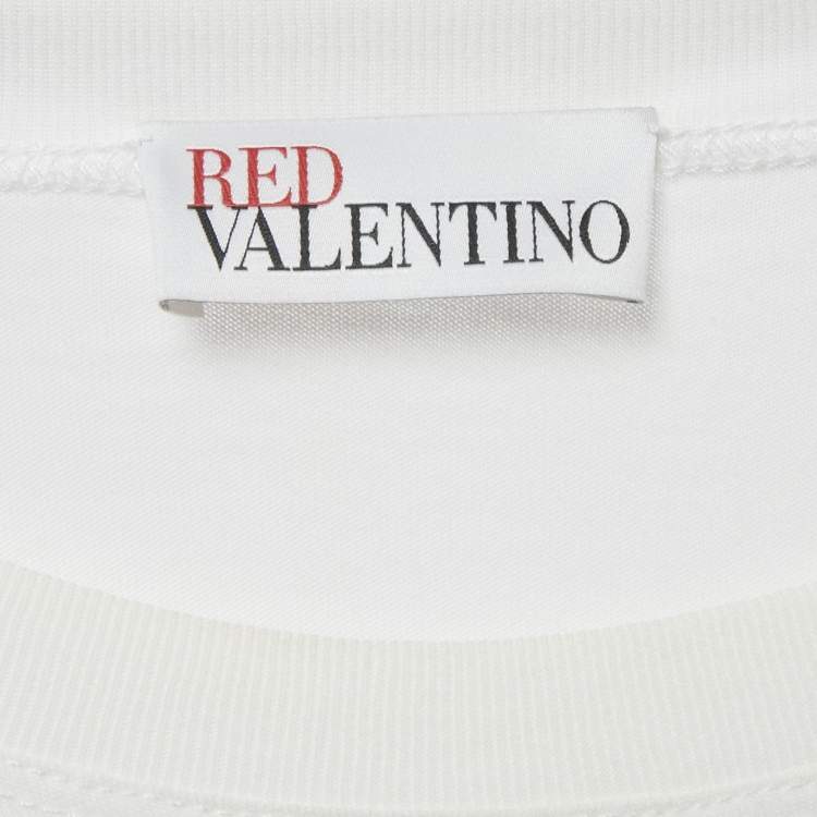 Pre Owned RED Valentino White/Black Plumetis Trim Jersey and Crepe Mini Dress S