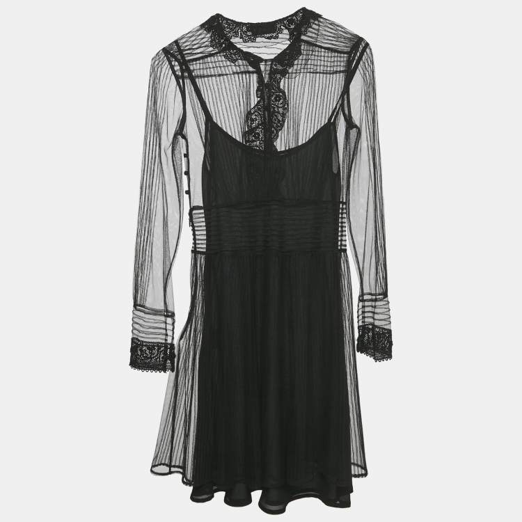 Pre Owned RED Valentino Black Tulle & Lace Mini Dress XS