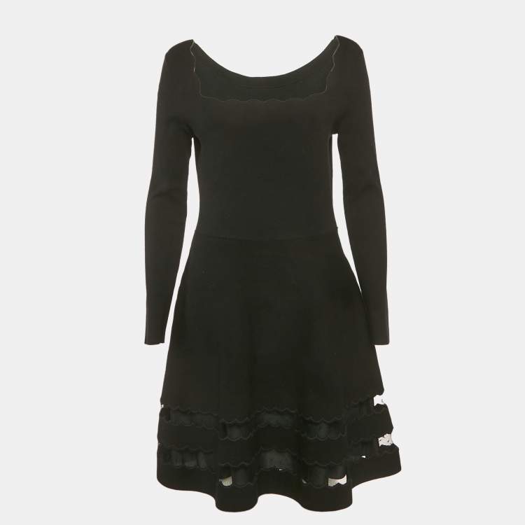 Pre Owned RED Valentino Black Wool Blend Flared Mini Dress M