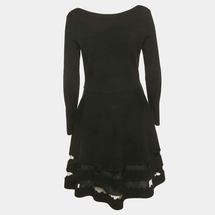 Pre Owned RED Valentino Black Wool Blend Flared Mini Dress M