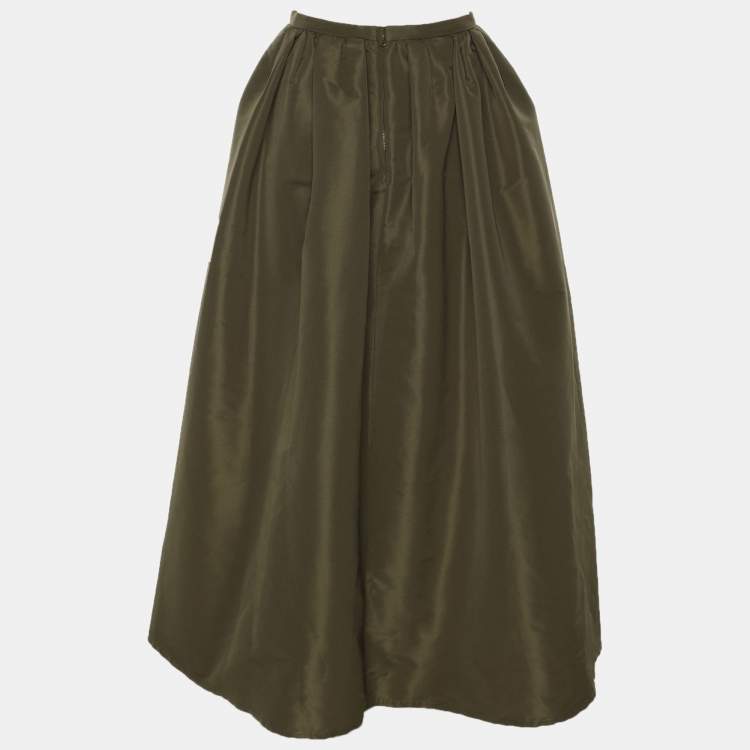 Pre Owned RED Valentino Olive Green Nylon Long Skirt S
