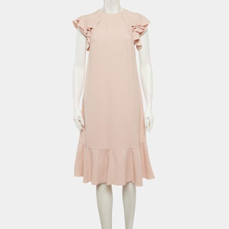 Pre Owned RED Valentino Light Pink Crepe Ruffle Mini Dress S