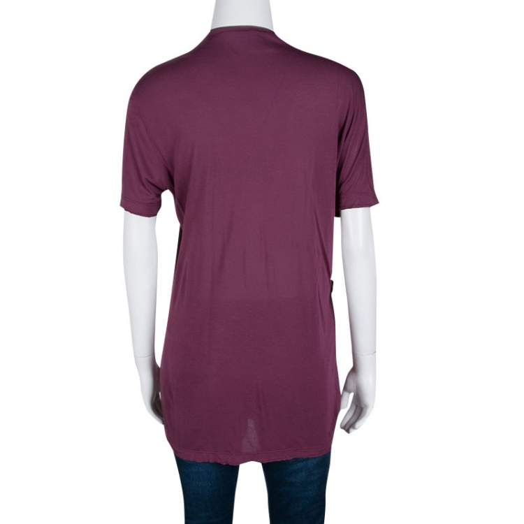 Pre Owned RED Valentino Burgundy Ruffle Detail Short Sleeve Top L