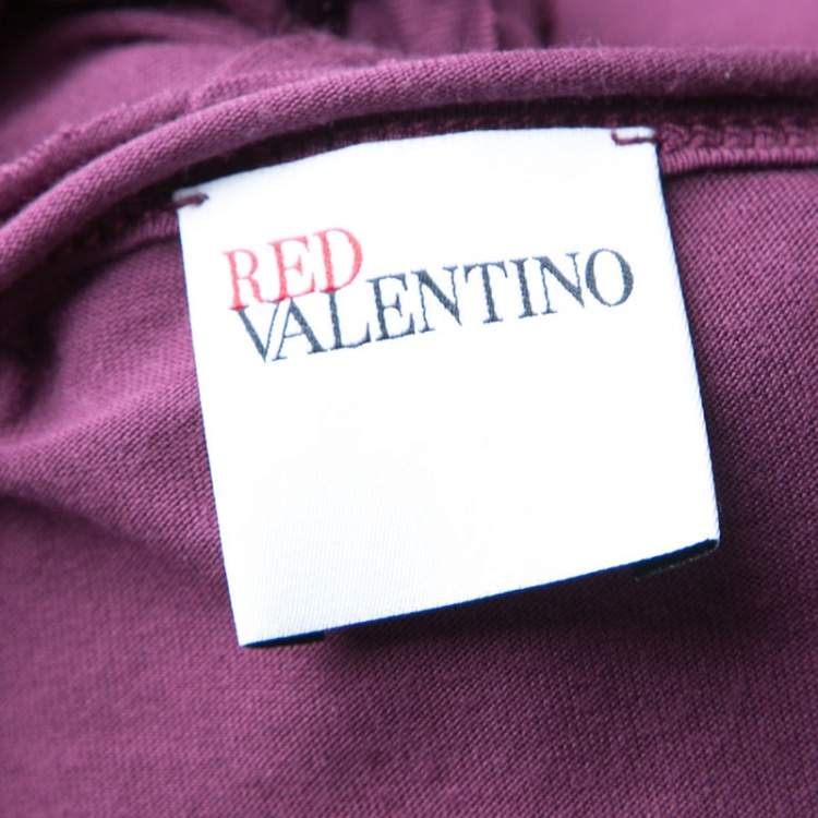 Pre Owned RED Valentino Burgundy Ruffle Detail Short Sleeve Top L