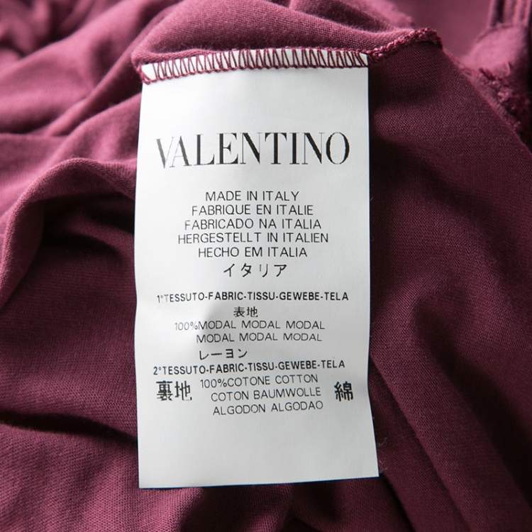 Pre Owned RED Valentino Burgundy Ruffle Detail Short Sleeve Top L