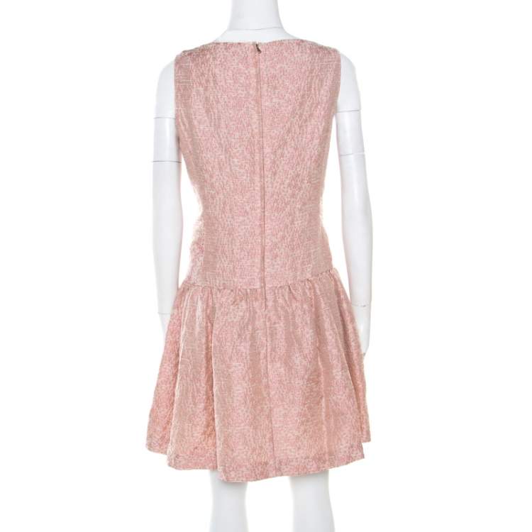 Pre Owned Red Valentino Pink and White Textured Drop Waist Sleeveless Dress M