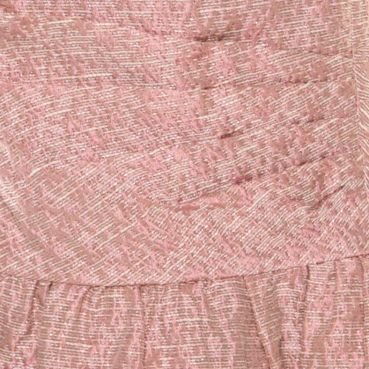 Pre Owned Red Valentino Pink and White Textured Drop Waist Sleeveless Dress M