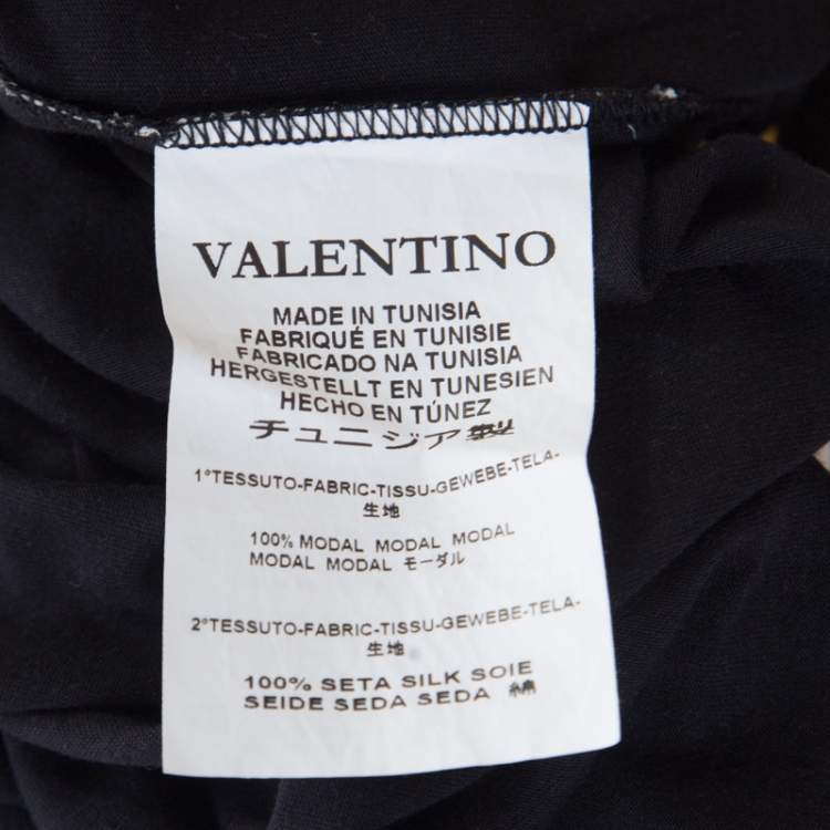 Pre Owned Red Valentino Black Jersey Contrast Bow Detail Raw Edged Top XS