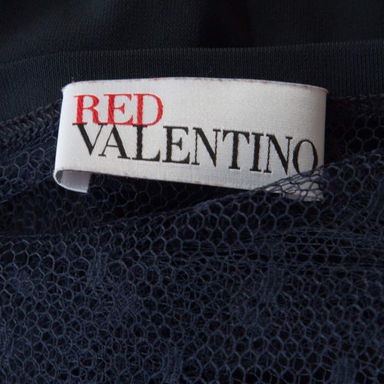 Pre Owned RED Valentino Navy Blue Sheer Lace Panel Insert Sleeveless Sheath Dress XL