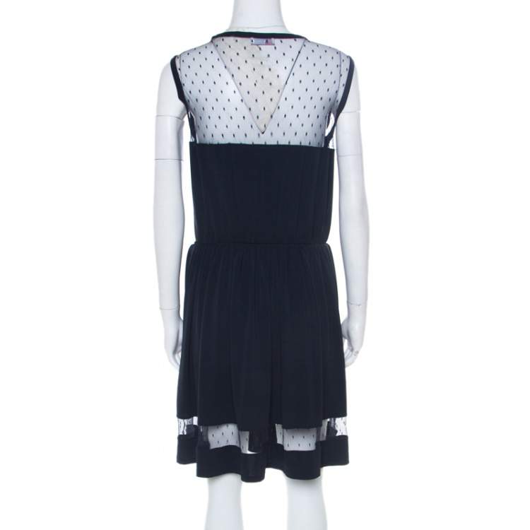Pre Owned RED Valentino Navy Blue Sheer Lace Panel Insert Sleeveless Sheath Dress XL