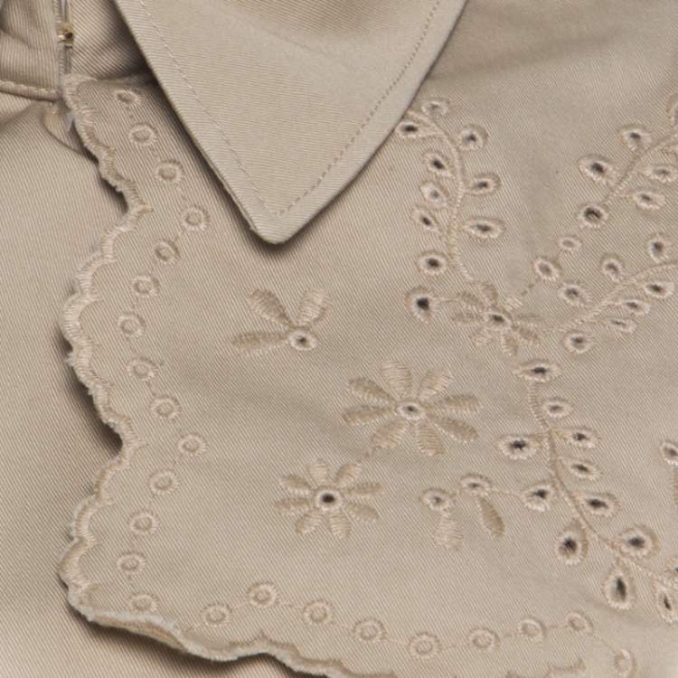 Pre Owned Red Valentino Beige Cotton Eyelet Embroidered Ruffled Double Breasted Coat M