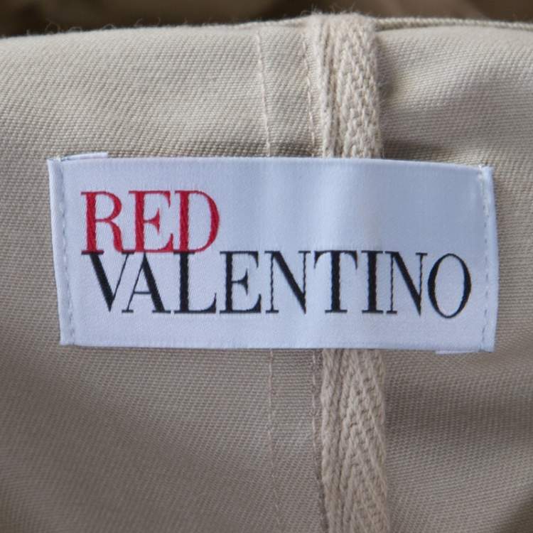 Pre Owned Red Valentino Beige Cotton Eyelet Embroidered Ruffled Double Breasted Coat M