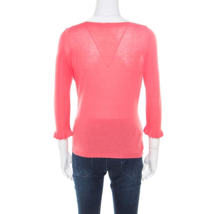 Pre Owned RED Valentino Pink Knit Bow Detail Long Sleeve Top M