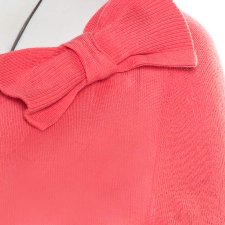 Pre Owned RED Valentino Pink Knit Bow Detail Long Sleeve Top M