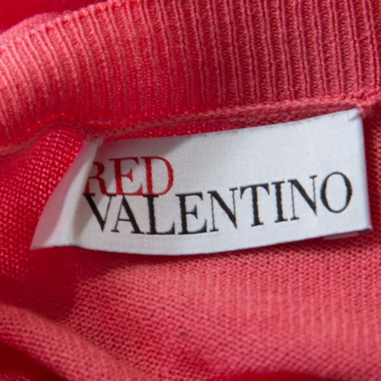 Pre Owned RED Valentino Pink Knit Bow Detail Long Sleeve Top M