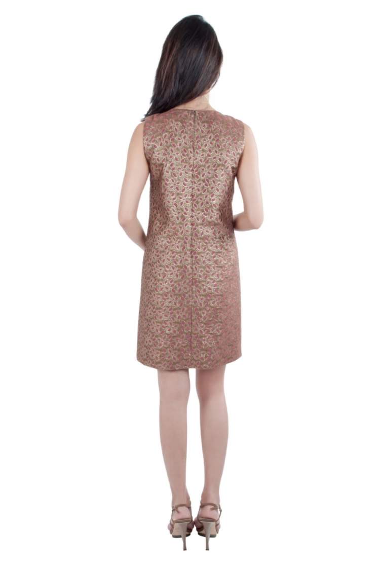 Pre Owned Red Valentino Brown Floral Lurex Jacquard Sleeveless Shift  Dress S