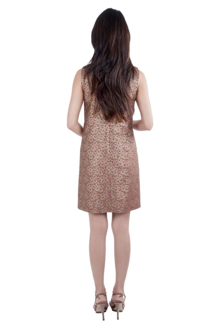 Pre Owned Red Valentino Brown Floral Lurex Jacquard Sleeveless Shift  Dress S