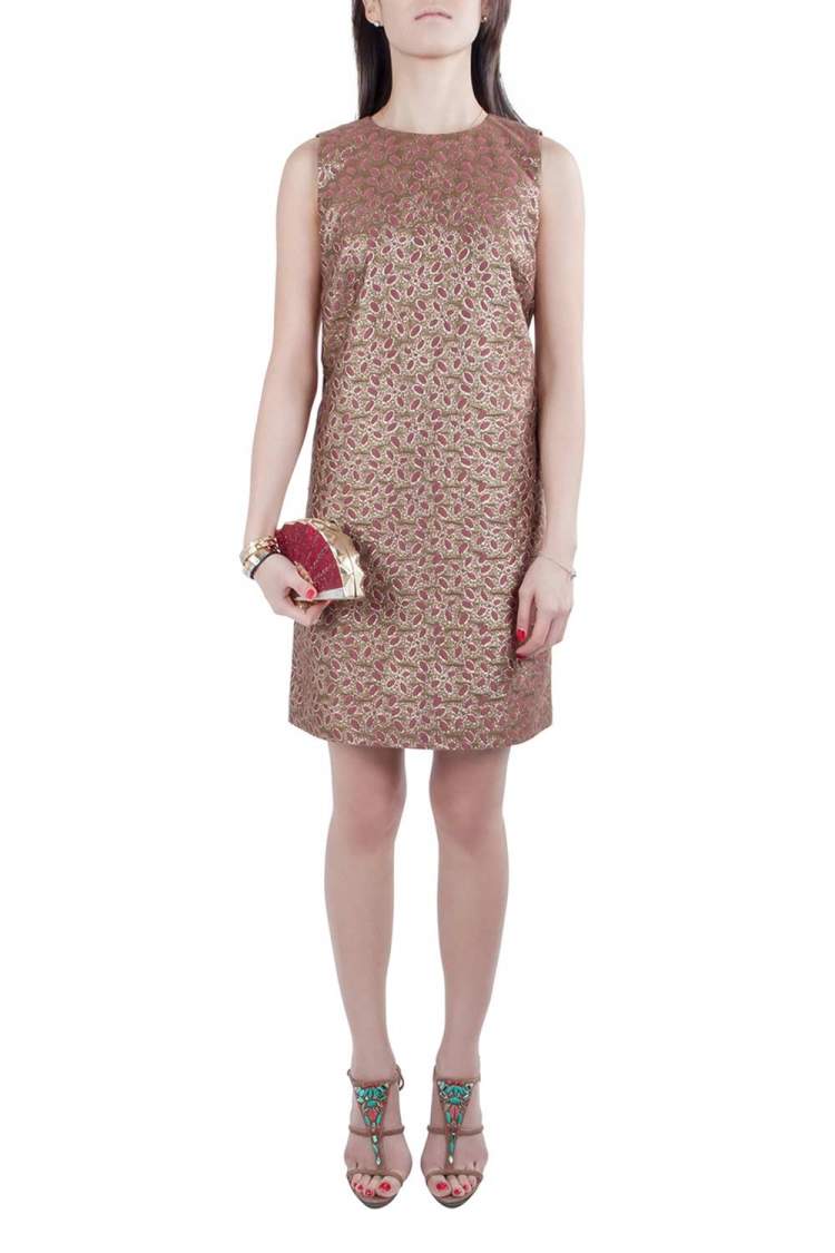 Pre Owned Red Valentino Brown Floral Lurex Jacquard Sleeveless Shift  Dress S