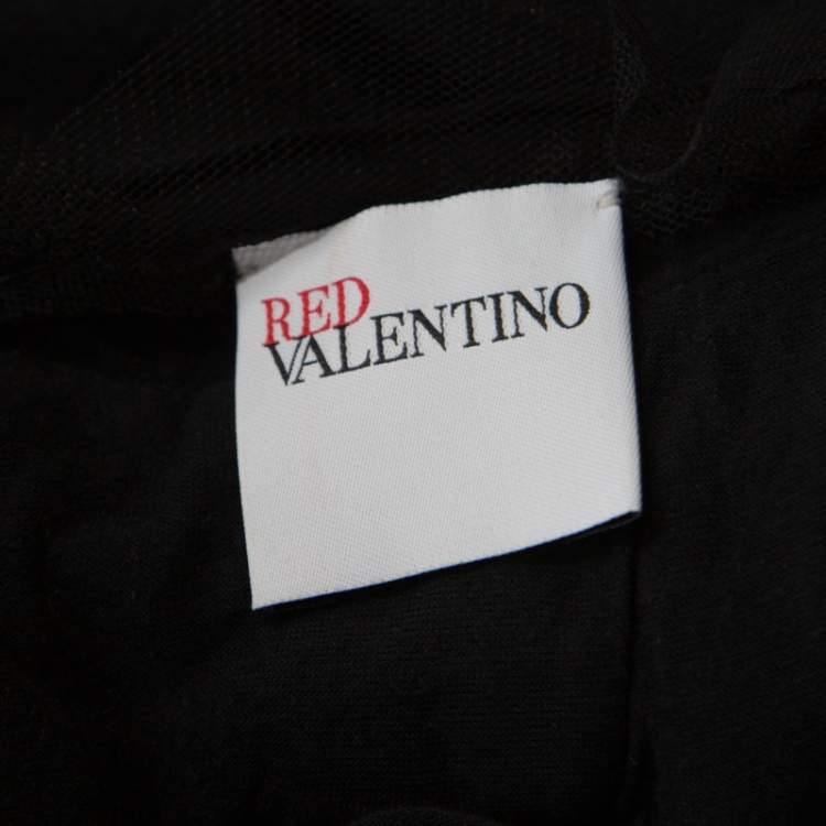 Pre Owned RED Valentino Black Knit Sequined Lace Trim V Neck Top S