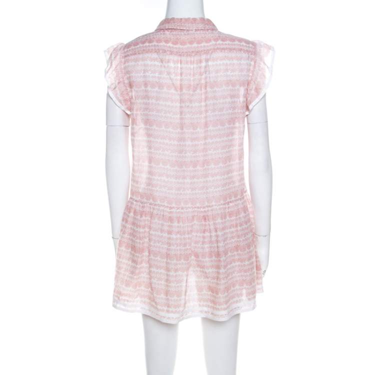 Pre Owned Red Valentino Pale Pink Cotton Ruffled Detail Short Dress M 
