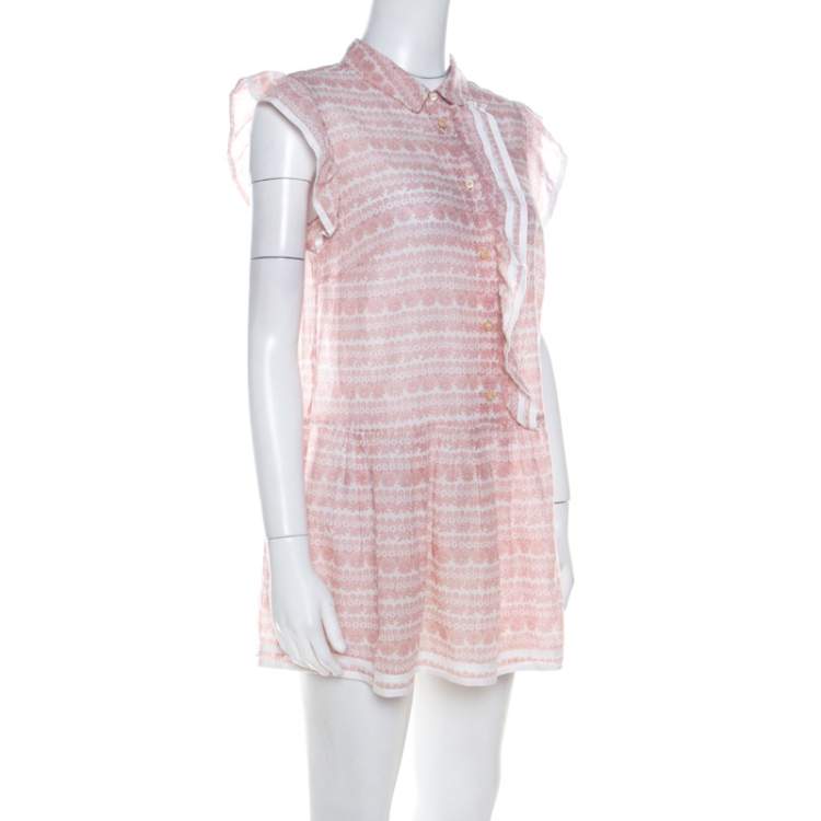 Pre Owned Red Valentino Pale Pink Cotton Ruffled Detail Short Dress M 