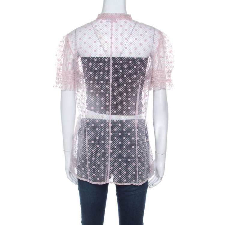 مملوكة مسبقًا Red Valentino Pale Pink Tulle Bow Tie Detail Sheer Blouse L 
