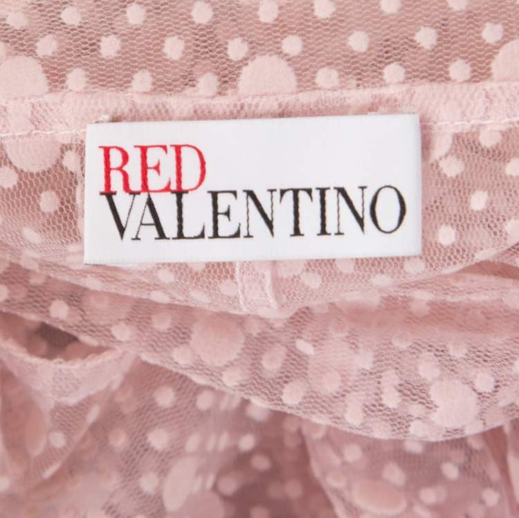 مملوكة مسبقًا Red Valentino Pale Pink Tulle Bow Tie Detail Sheer Blouse L 
