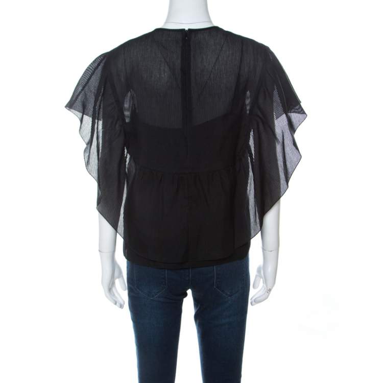 Pre Owned RED Valentino Black Cotton Silk Blend Ruffle Top M