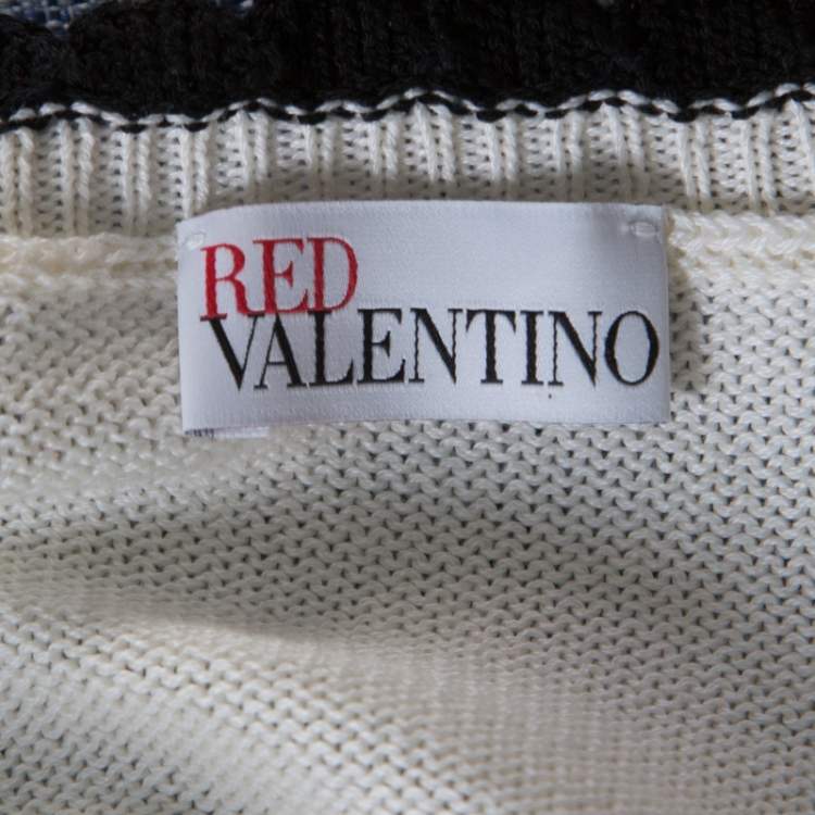 Pre Owned RED Valentino Cream Floral Applique Cotton Knit Top S