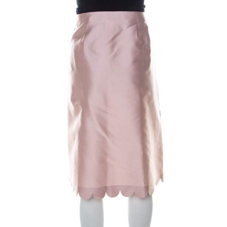 Pre Owned RED Valentino Blush Pink Scalloped Faille Skirt M