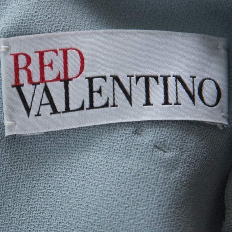Pre Owned Red Valentino Pale Blue Crepe Ruffled Sleeve Shift Dress L
