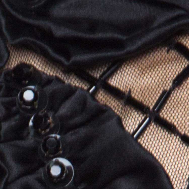 Pre Owned Red Valentino Black Beaded Lace and Silk Ruffle Detail Short Dress L 