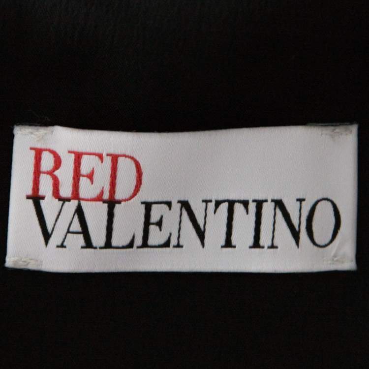 Pre Owned RED Valentino Black Floral Print Taffeta Pleated Waist Short Dress L