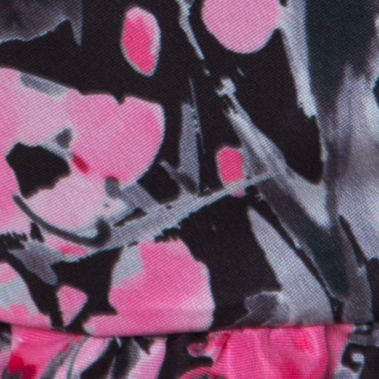 Pre Owned RED Valentino Black Floral Print Taffeta Pleated Waist Short Dress L